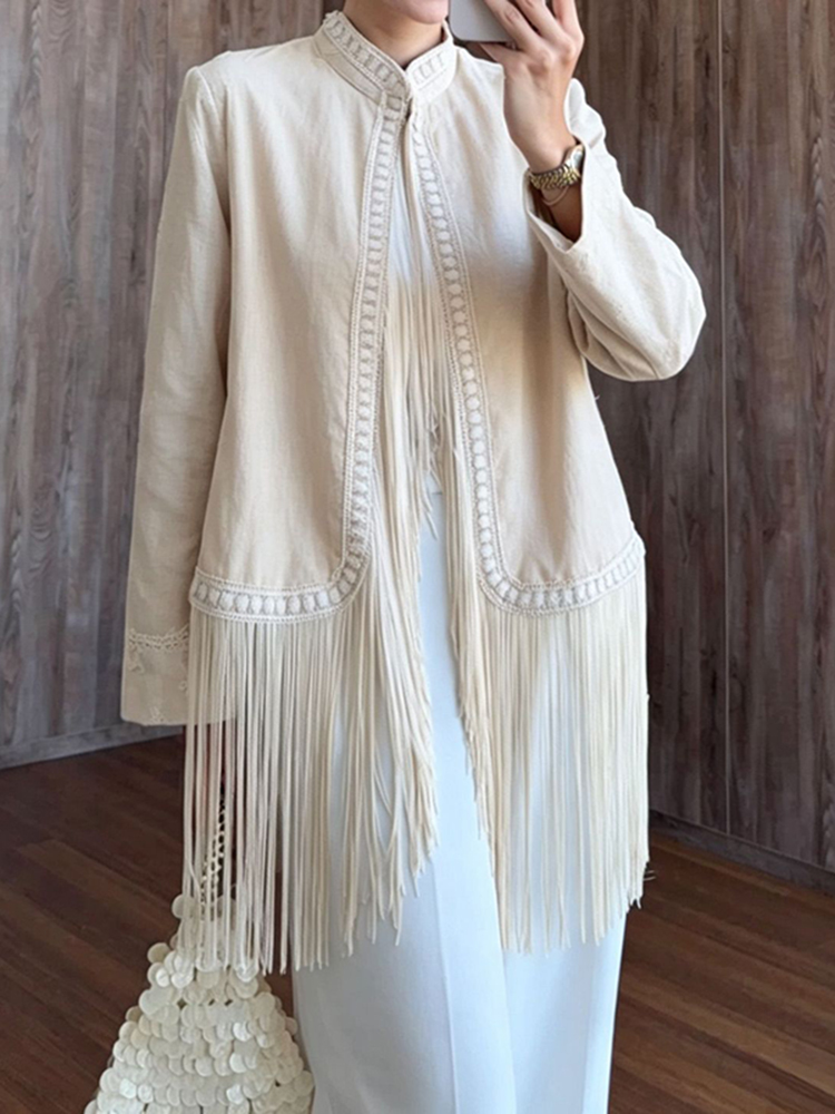 Tassel Fringe Trim - Cardigan da donna con colletto alla