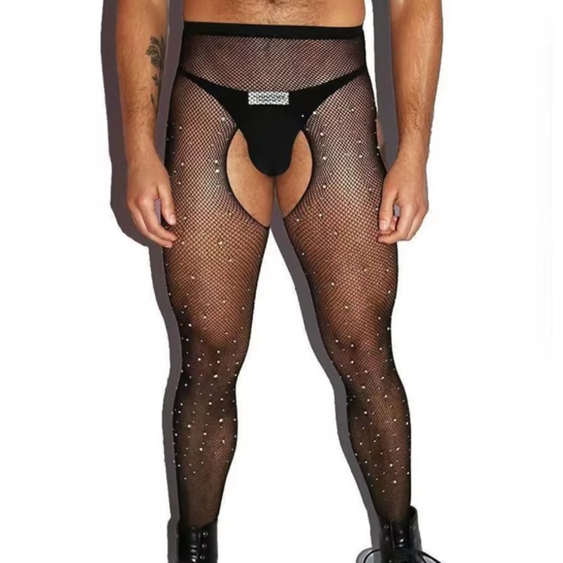 Crystal Mesh Fabric - Calze da Uomo con Apertura all'Inguine,