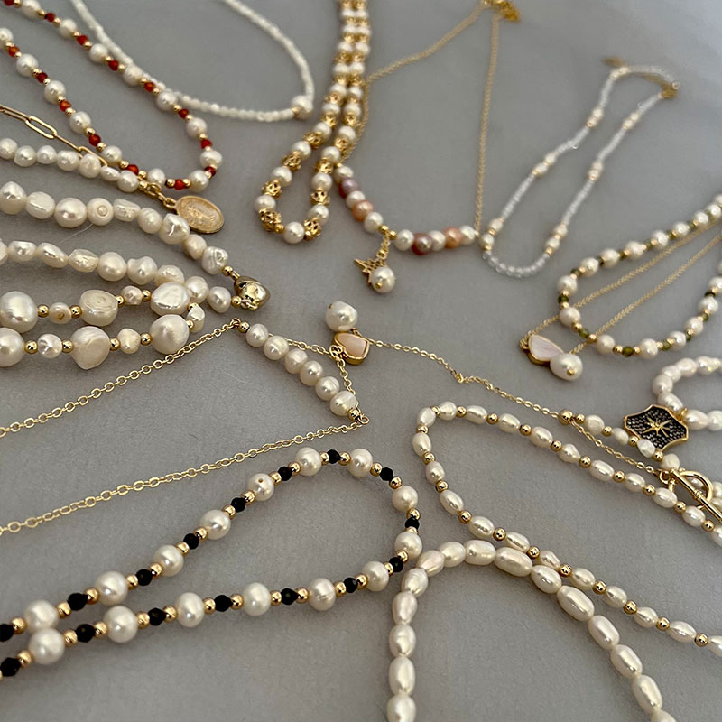 Pearl Trim Chain - Collana barocca di perle d'acqua dolce