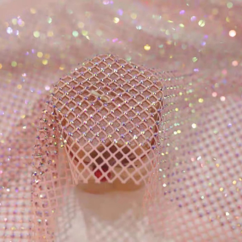Crystal Mesh Fabric - Tessuto a rete elasticizzato con strass